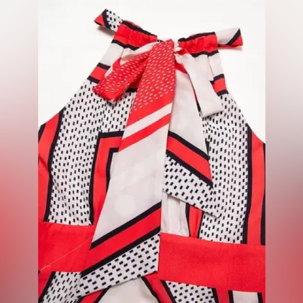 Eliza J Red Symmetrical Pattern Halter Maxi Summer Dress - 6